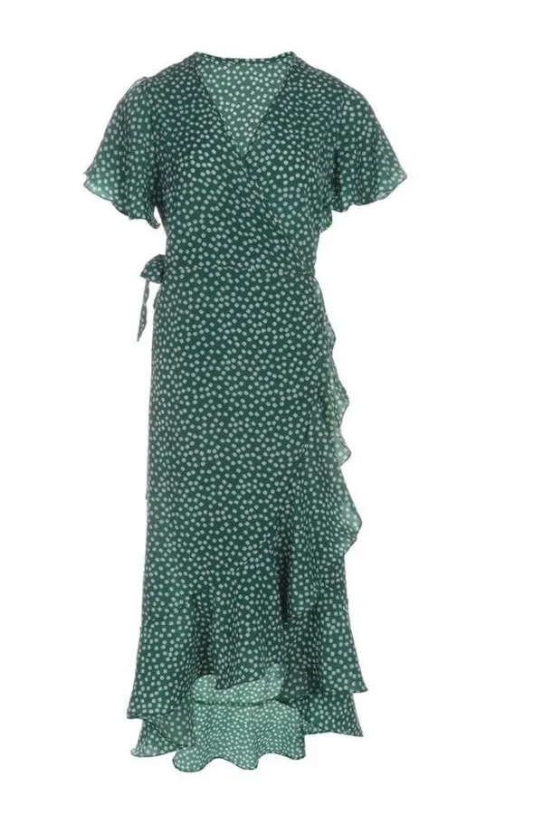 Green white dot Bohemia ruffle wrap maxi dress - Image 9