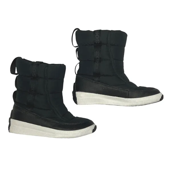 Sorel Out and About Mid Puffer Boots Womens 6.5‎ Black White EUC - Image 4