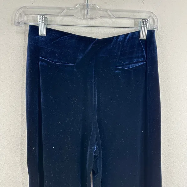 MNG Mango Navy Blue Velvet Pants Women's Straight Leg Pull On‎ Contemporary Chic - Image 8