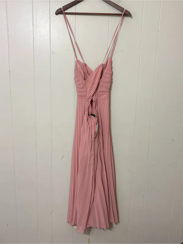 ASOS Design Pleated Midi Dress Pink Strappy Open Back NWT Size 8 Wedding - Image 7