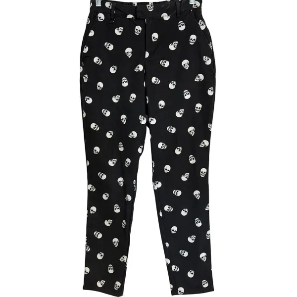 HOT TOPIC Black White Skull Print Tapered Alternative Goth Pants Small‎ - Image 2