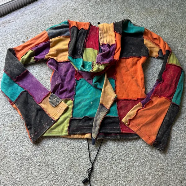 Colorful Festival Zip Up Jacket Earthy Patchwork Bohemian Hippie Eclectic - Image 4