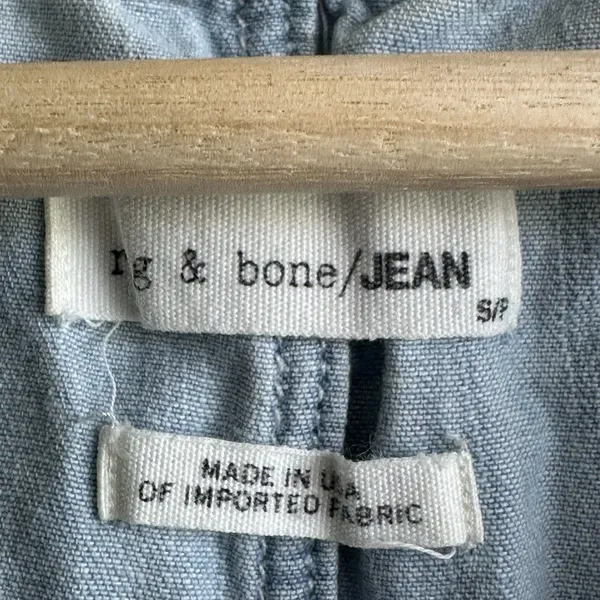 Rag & Bone Jean Kenton Top S Light Wash Chambray Denim Raw Hem V-Neck Sleeveless - Image 3