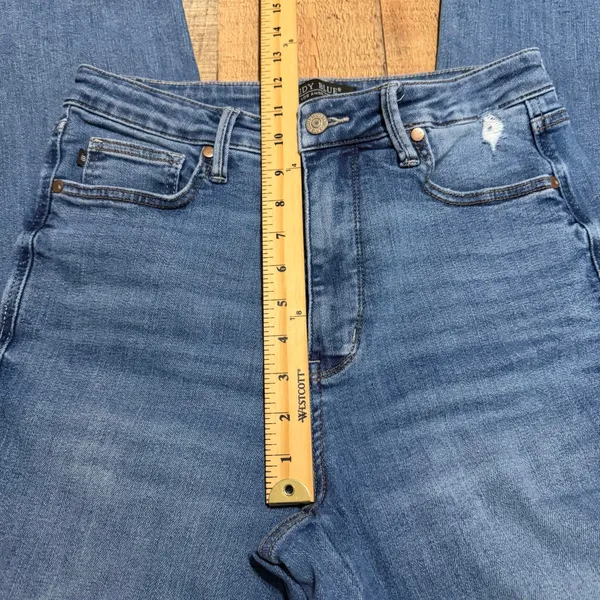 Judy Blue Wmns Medium Wash Stretch Denim Straight Leg Jeans Sz 11/30 Distressed - Image 5