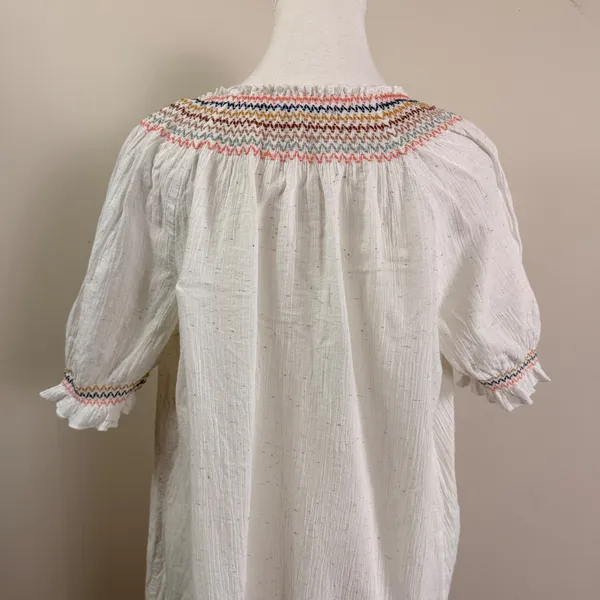 Madewell White Gauze Confetti Smocked Dress Short Sleeve Boho Cotton Large - Image 4