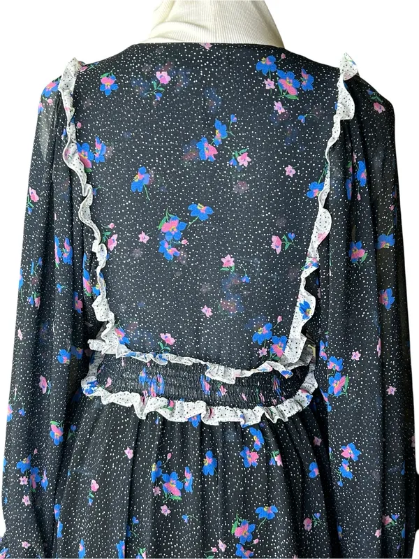 New Anthropologie Alders’ ruffle tiered dress size 0 polka dot chiffon maxi navy - Image 5
