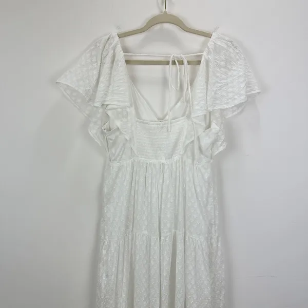 Madewell Tie Back Flutter Sleeve Tiered Midi Dress White Cottagecore US 8 NWT - Image 16