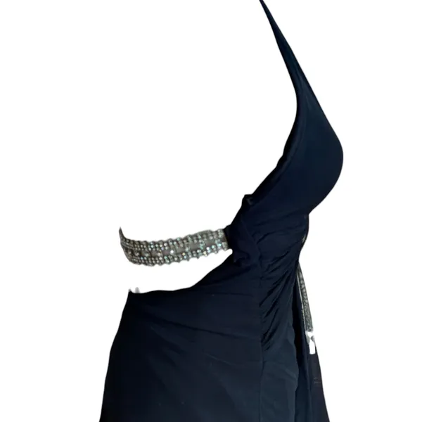 Cache Vintage Y2K Black Backless Formal Dress Rhinestone Halter Gown Prom Hoco - Image 5