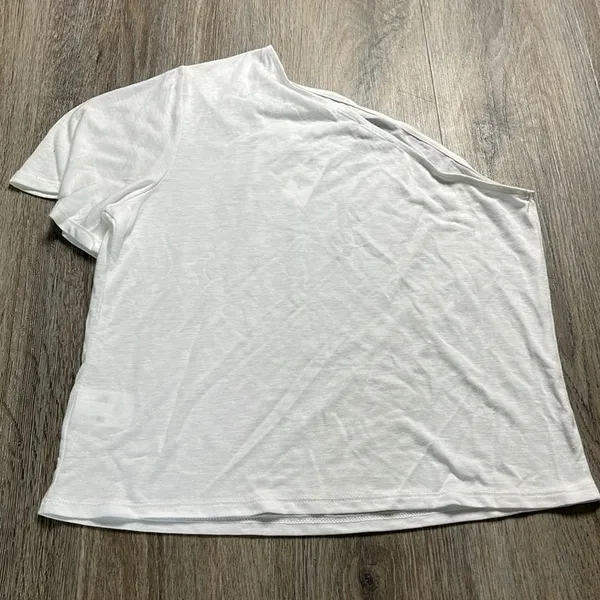 Express One Shoulder White T-Shirt Size XS - Image 4