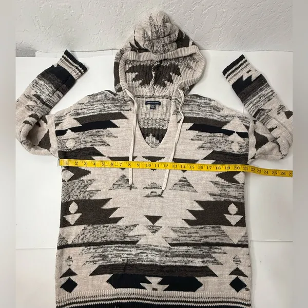 American‎ Eagle Outfitters Sweater Sz XS Hooded Aztec Brown Tan Pullover Knitted - Image 4
