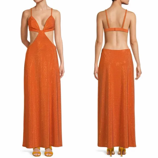CULT GAIA Dari Metallic Cutout Column Gown Size Medium Cinder - Image 2