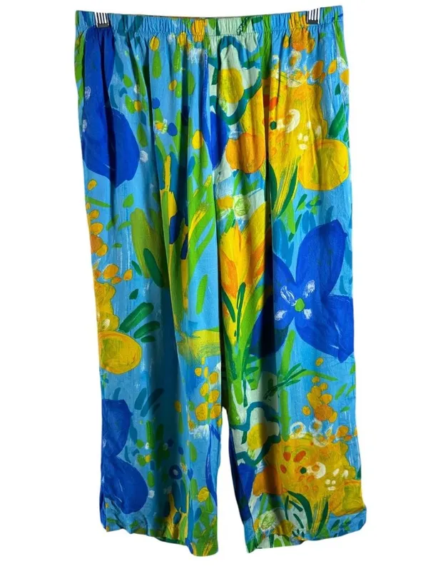 Jams World Hawaii Tropical Floral Wide Leg Cropped Pants Rayon Size M/L - Image 3