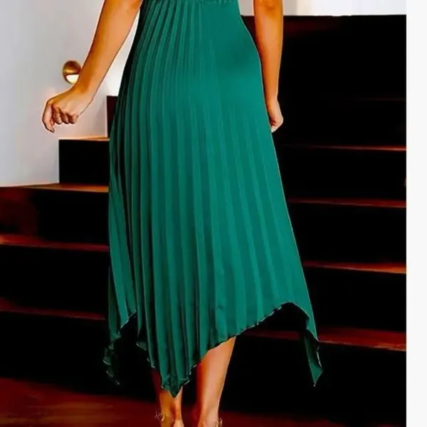 ✨Women Midi Dresses Green Sleeveless Halter Irregular High Waist Sz L Sundress✨ - Image 5