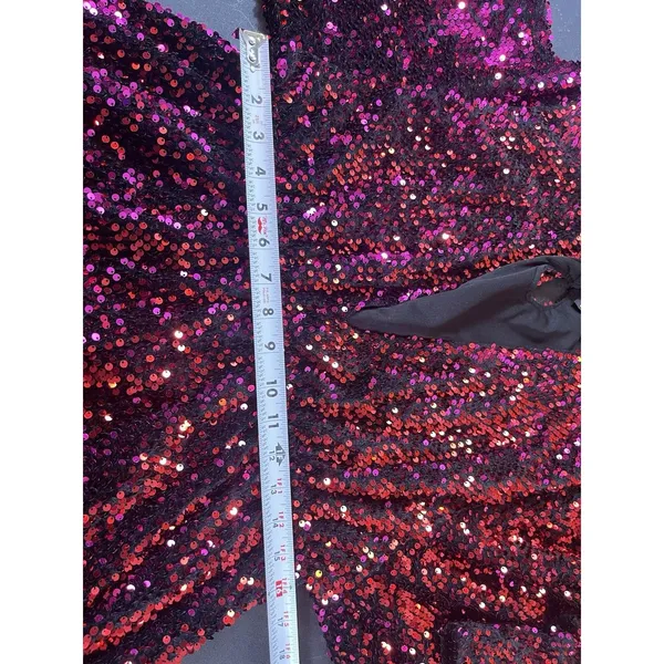 Motel Red & Burgundy Sequin Long Sleeve Romper Women’s M Deep V Party Club - Image 9