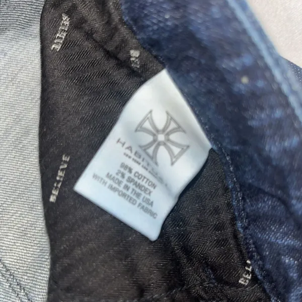 Habitual Gryphon Mini Boot Jeans Sz 28 Celtic Cross Pocs Dark MSRP $170 - Image 9