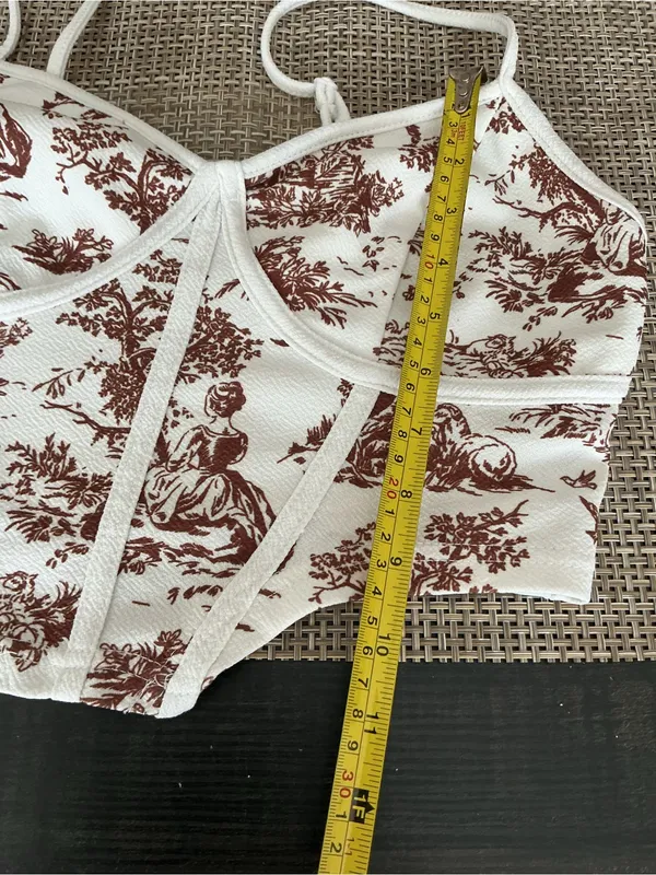 SHEIN Toile Corset Top & Maxi Skirt Set Brown Cream M - Image 13