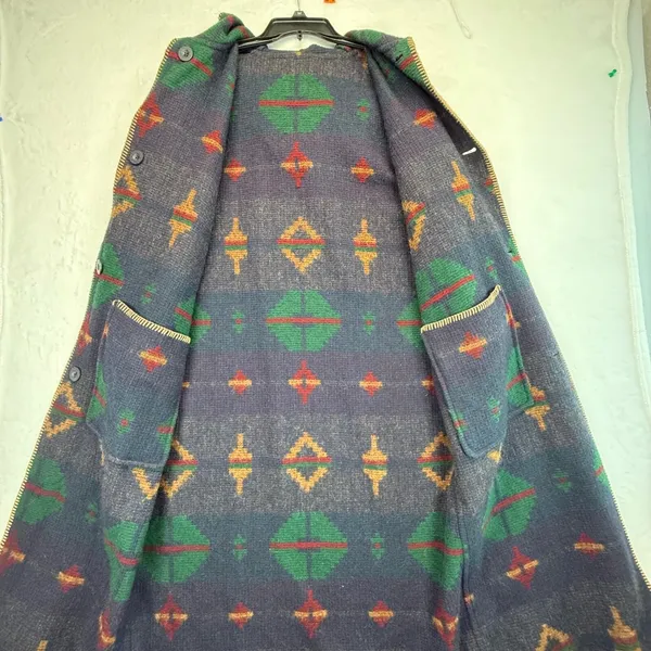 Vtg Woolrich Aztec‎ Duster Coat Reversible Southwestern Blanket Long Cardigan M - Image 6