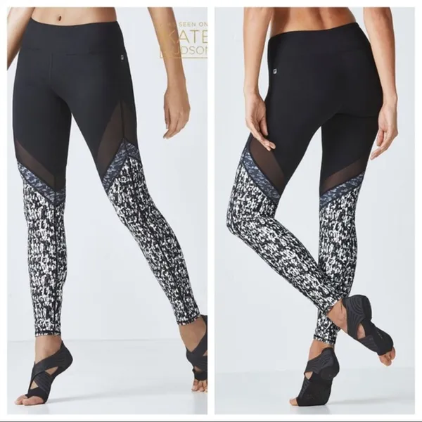 Fabletics Mid-Rise Mesh Powerhold Legging Medium Black Sheer Full Length - Image 2