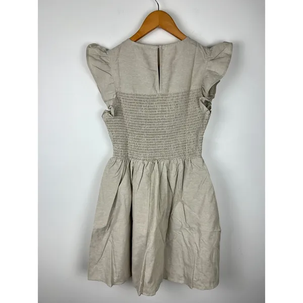 NWT English Factory Smocked Ruffle Sleeve Mini Dress Beige Small NWT BC225D - Image 3