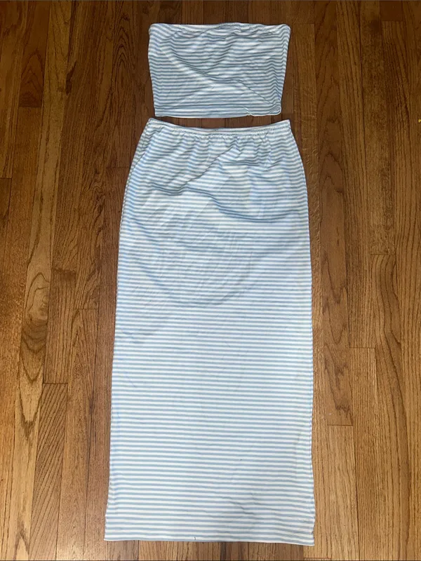 SheIn Striped Blue & White Tube Top & Maxi Skirt - Women Medium - NEW - Image 2