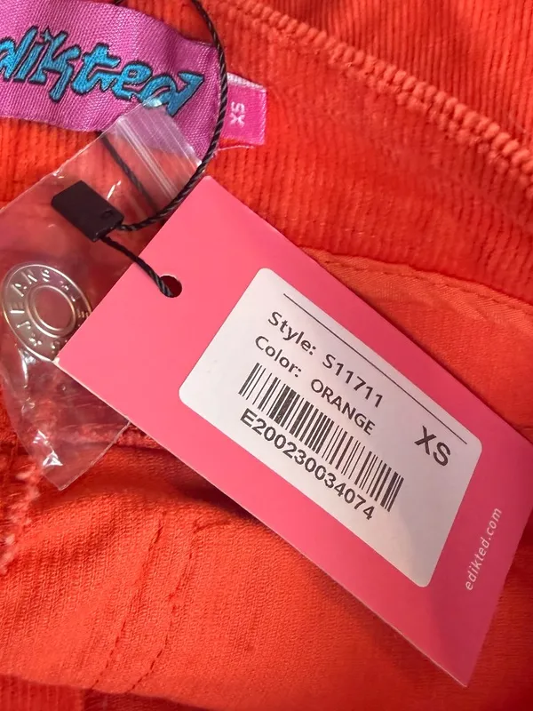 Edikted Bright Orange Corduroy Pants Flare Leg Casual Bold Size XS Women's NWT - Image 14