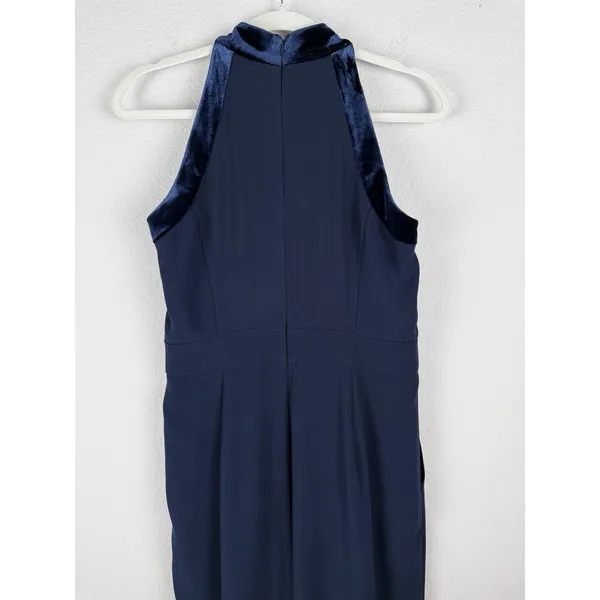 1901 Women's Velvet Trim Halter Jumpsuit with Bow Dark Blue‎ Size 8 Ultrachic - Image 9