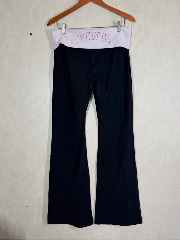 PINK Victoria’s Secret Allday Foldover Flare Leggings Pants in Black Pink L - Image 6