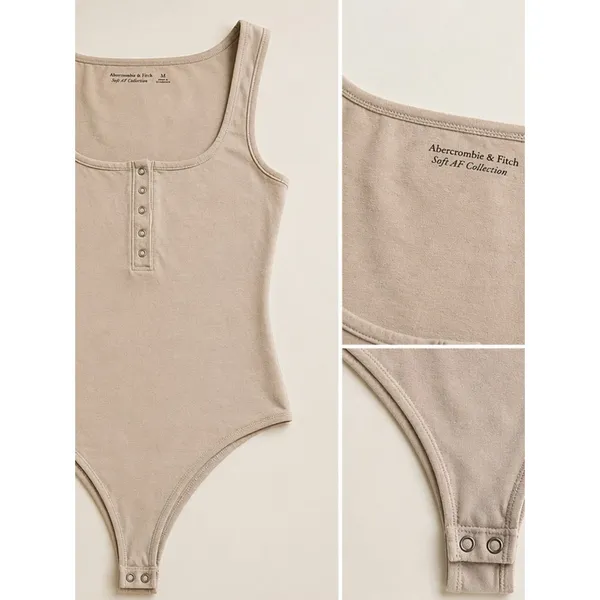Abercrombie & Fitch Soft A&F Beige Henley Bodysuit Size M Sleeveless Snap Front - Image 2