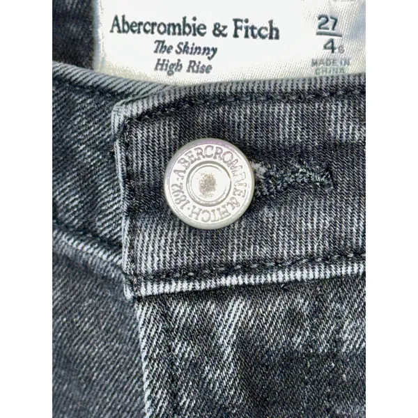 Abercrombie & Fitch The Skinny High Rise Black Denim Split Hem Jeans Size 27 4 S - Image 5