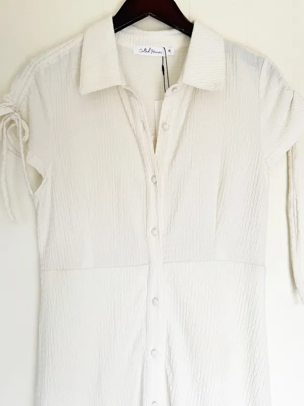 NWT SALTED HOUSES Boutique Collared Button-Front Midi Dress in Ivory Size Medium - Image 4