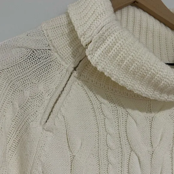 ST. JOHN'S BAY | NWT Woman's Cream Chunky Knit Zip Turtleneck Sweater, Size S‎ - Image 4