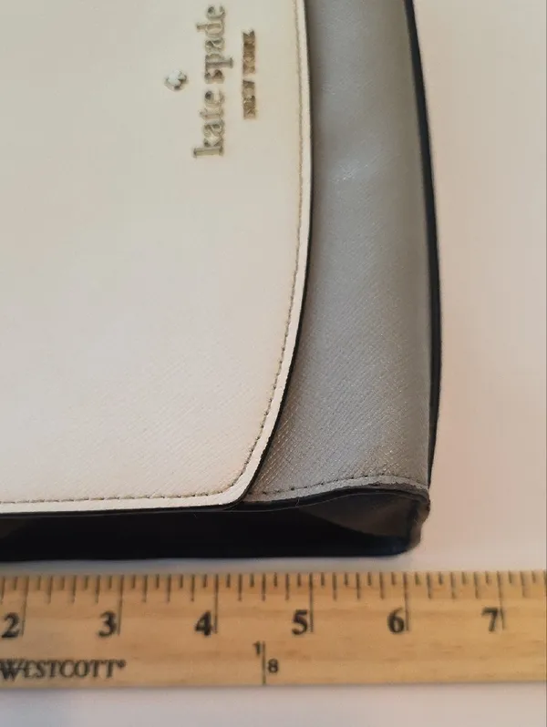 Kate Spade Carson Shoulder Bag Colorblock White Grey Saffiano Leather Minimalist - Image 14