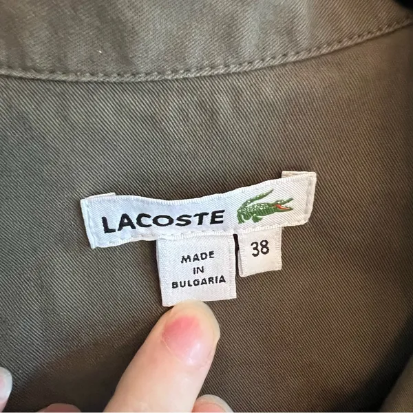 Lacoste Army Green Button Up Safari Belted Shirt Dress | S - Image 5