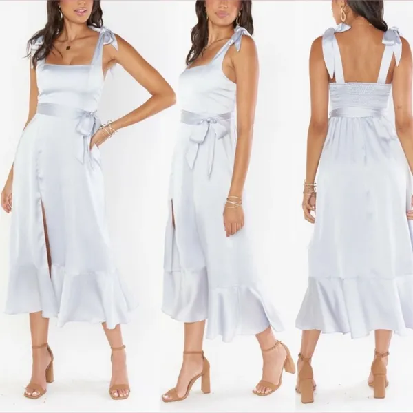 NWT Show Me‎ Your Mumu Satin Claire Midi Dress Silver Luxe $188 - Image 2