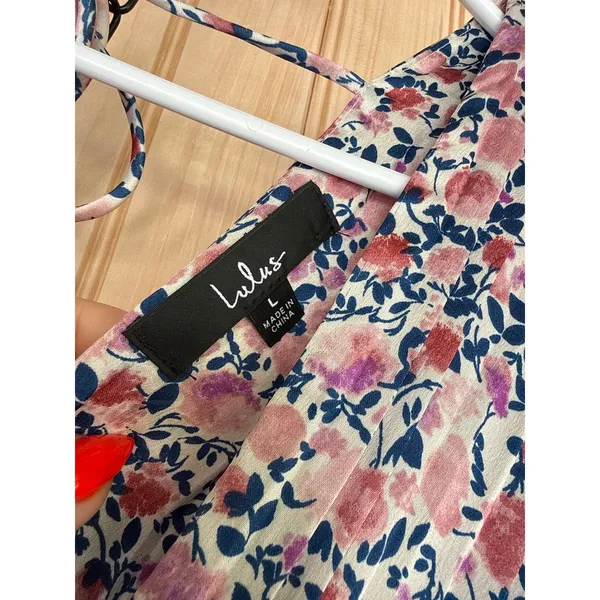 NWT Lulus Express Yourself Blush Pink Floral Print Satin Babydoll Dress Party L - Image 5