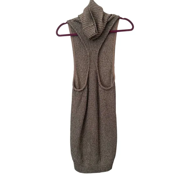 ONE TEASPOON Knit Metallic Turtleneck Mini Dress Gold Small‎ - Image 3