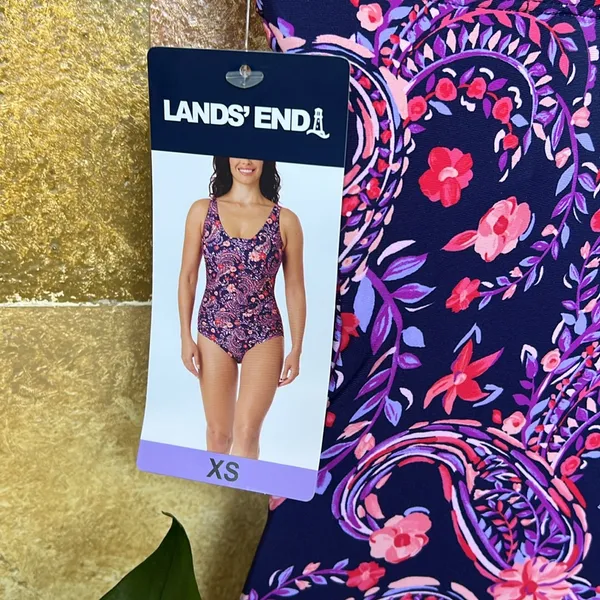NEW Lands’ End Paisley Floral One Piece UPF 50 Adjustable Straps Swimsuit, XS - Image 9