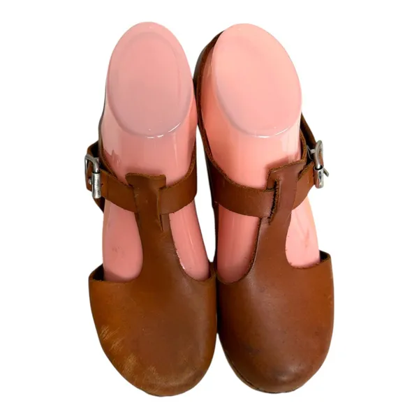Lotta's from Stockholm Leather Wood Chunky Heel Mary Jane Clogs EU 37 US 6.5 - Image 6