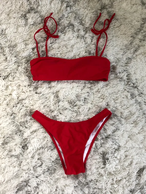 Red Tie Shoulder Bikini Swimsuit - Image 2