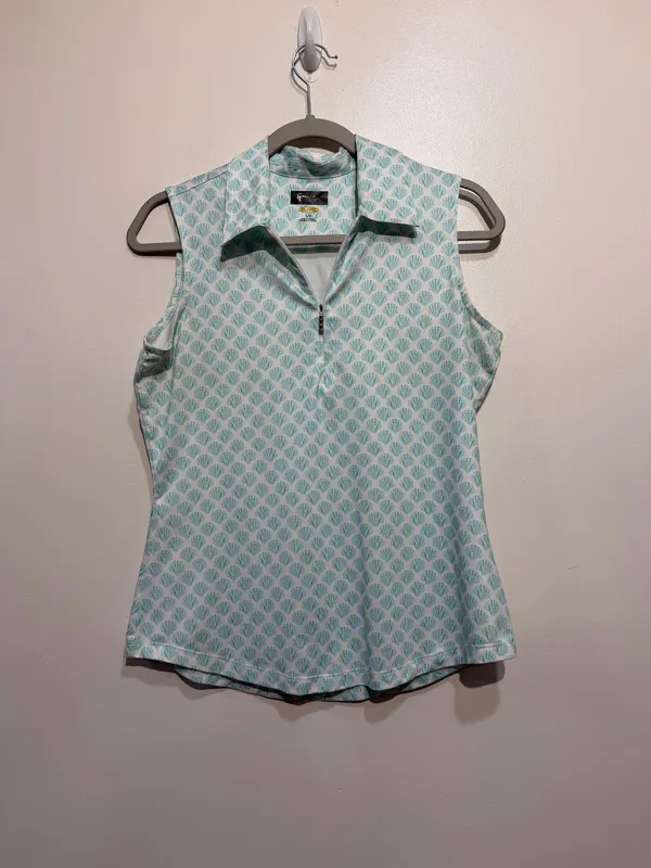 Greg Norman Play Dry Women’s Golf Polo Top Blue Green Shell Print Size Small - Image 2