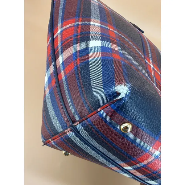 Lauren Ralph Lauren Tote Bag Women OS Blue Red Plaid Faux Leather Quiet Luxury - Image 5
