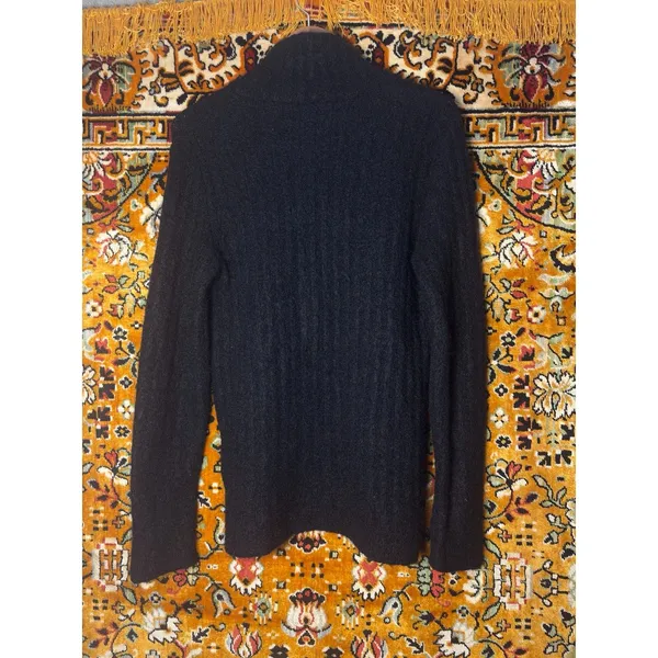 Italian Mohair Blend V-Neck Sweater Soft Fuzzy Black Stretch Knit sz L Italy - Image 8