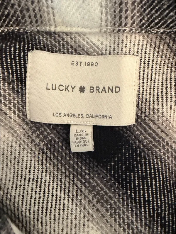 Women’s black and white plaid Lucky Brand jacket button up large - Image 3