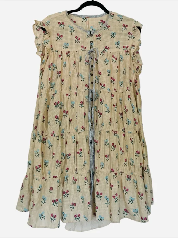 Free People Sundown Tunic Dress Printed Buttondown Cap Sleeve Ivory Size Large - Image 4