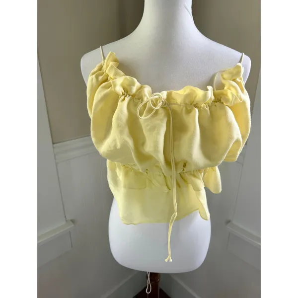 Bardot Margo Barely There Open Back Ruffle Top Yellow Large US 8 - Image 3