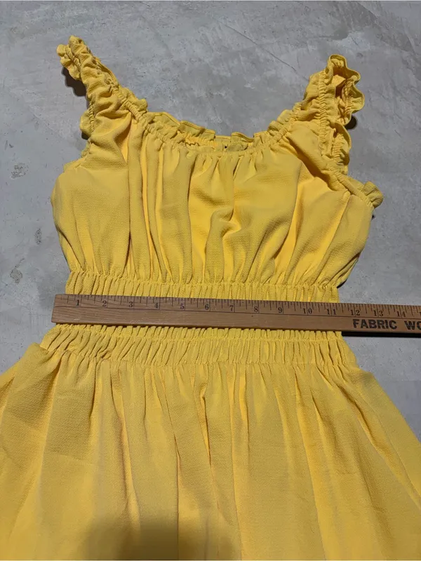 Alex Marie Bentley pebble crepe scoop neck Sleeveless Yellow Tiered Dress medium - Image 6