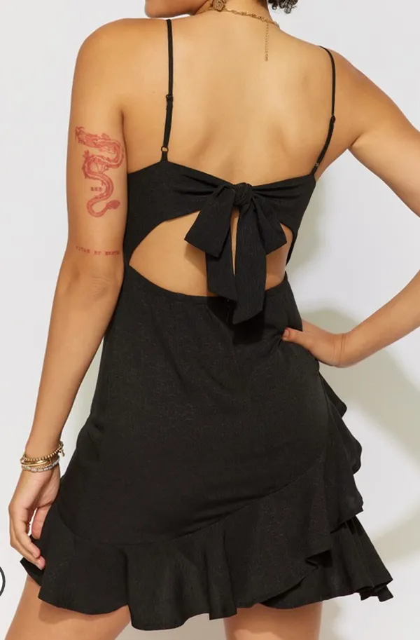 Francesca's Black Ruffle Dress With Back Detail - Image 2
