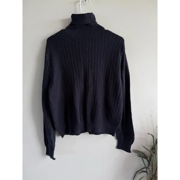 Ralph Lauren Polo Golf Navy Blue Cable Knit Turtleneck Cotton Sweater Large - Image 3