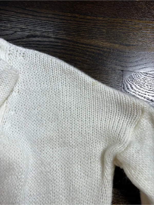 Cream Open Front Knit Mohair Blend Cardigan Sweater - Image 7