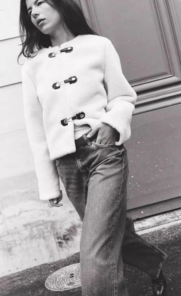 Zara Jacket coat teddy fur ivory cream cropped toggle  - Image 16
